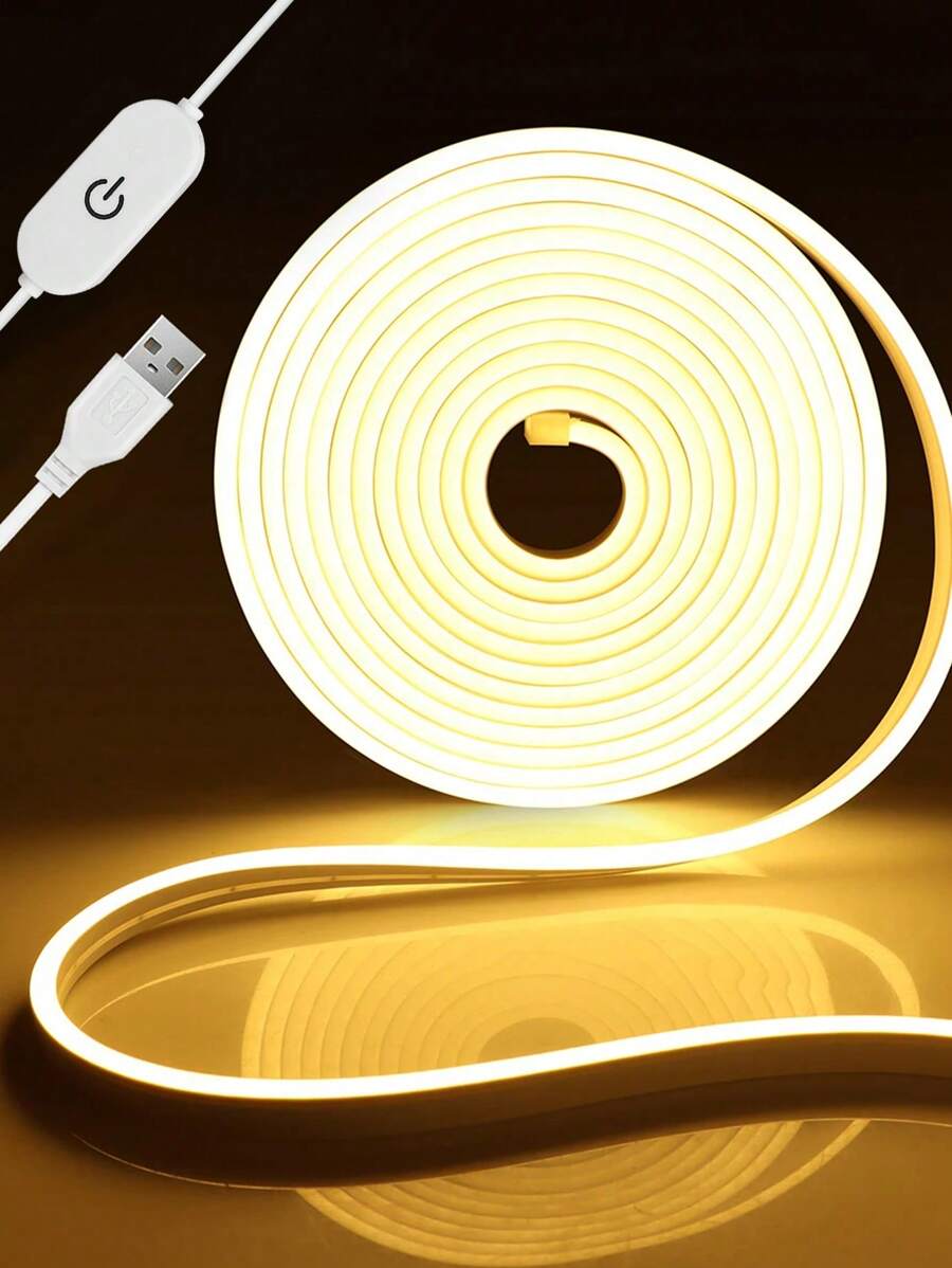 1m/2m/3m/4m/5m USB Flexible LED Neon Decorative Light Strip, Dimmable Atmosphere Lamp For Live Streaming, Makeup Mirror, Bathroom, Touch Switch - White - View 1