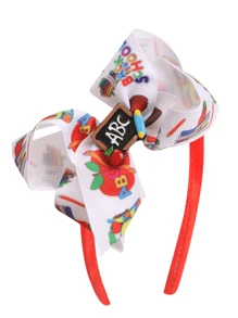 1pc New Colorful Pencil Bow Headband, Cute Children Hair Accessories For Back To School Ceremony, Grosgrain Ribbon Print Hair Hoop Suitable For Return To School And Best Friends