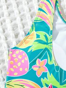 Tween Girl Tropical Fruit Print One-Piece Swimsuit - Multicolor - View 4