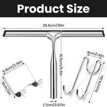 Stainless Steel Shower Squeegee Set, With Shower Door Hooks And Adhesive Hooks, Anti-Slip Bathroom Squeegee For Windows, Car Windshields And Mirrors. - Multicolor - View 2