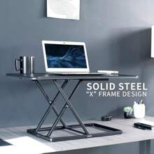 Ultra Slim 81cm Single Top Height Adjustable Standing Desk Riser Compact Sit Stand Desktop Converter For Monitor Laptop Black DESK-V032J - Black-81cm - View 4