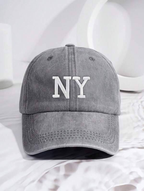 1件男士刺繡NY洗水棒球帽，帶可調節帶，適用於戶外休閒棒球帽