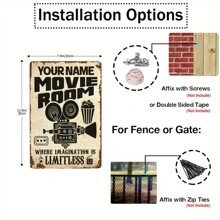 自定义名称或文字金属牌匾 - 个性化家庭影院装饰，复古风格墙板，8x12 英寸