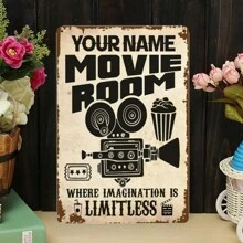 自定义名称或文字金属牌匾 - 个性化家庭影院装饰，复古风格墙板，8x12 英寸