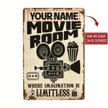 自定义名称或文字金属牌匾 - 个性化家庭影院装饰，复古风格墙板，8x12 英寸