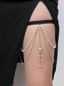 女士多层长款蝴蝶性感弹力大腿链，波西米亚风身体链 - 金色 - 查看 4