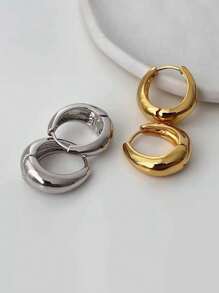 1 对 S925 纯银精致优雅粗圆女士耳环女士珠宝礼物生日礼物派对礼物日常佩戴 - 耳圈 - 查看 2