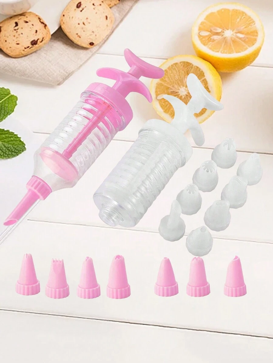 1pc Icing Piping Bag + 8pcs Icing Nozzles/Set, Cream Puff Cake Icing Piping Bag, Cookie Icing Nozzles, Baking Tool Cream Dispenser, Cake Icing Decorating Tool DIY Pastry Baking Supplies, Kitchen Gadgets - Pink - View 1
