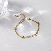 18K titânio aço leve luxo simples pulseira de corrente dupla joias requintadas - Dourado - Visão 3