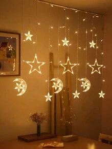 Maan- en sterlichtsnoer, waterdichte, kunststof wandkrans met 8 knipperstanden, warme lichtsnoeren, ideaal voor buiten, terras, tuin, bruiloft, feest, nieuwjaar, kerstmis, Moederdagdecoratie