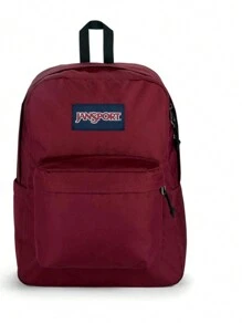 حقيبة ظهر JanSport SuperBreak Plus مع جيب مبطن للكمبيوتر المحمول مقاس 15 بوصة وجيب مدمج للزجاجات - حقيبة ظهر واسعة ومتينة للعمل والسفر - أحمر صدئ