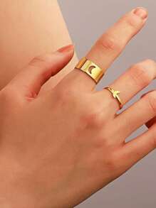 Valentine's Day Gift Versatile Luxury Retro Couple Rings Hollow Plane Heart Fashion Ring Open Design Women Accessory - Multicolor - View 3