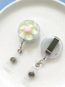 1pc/6pcs Cute Crystal Flower Design, Resin Plastic Material, Retractable Rotating Clip, Badge Reel With Rotating Clip, Suitable For Work ID, Student ID, Ideal For Students, Teachers, Doctors, School Supplies, Back To School Season And More. - Multicolor - View 5