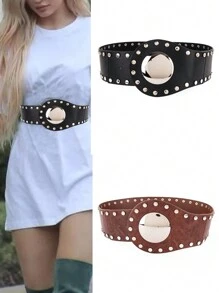 1 件女式复古高腰松紧腰带可调节束腰腰部装饰配件，适合秋季、万圣节穿着 - 腰封 - 查看 10