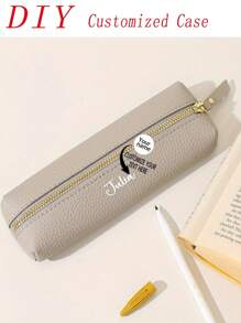 1pc Customized Leather Pencil Case, Personalized Storage Pouch (With Random Zipper Pulls), Waterproof & Stain-Resistant, Can Be Customized According To Your Unique Design (Photo, Name, Illustration), Lightweight & Portable Zipper Makeup Bag, Pencil Case, Classic Style Pencil Box, Suitable For School/Students/Back To School Season, Unisex - Multicolor - View 14