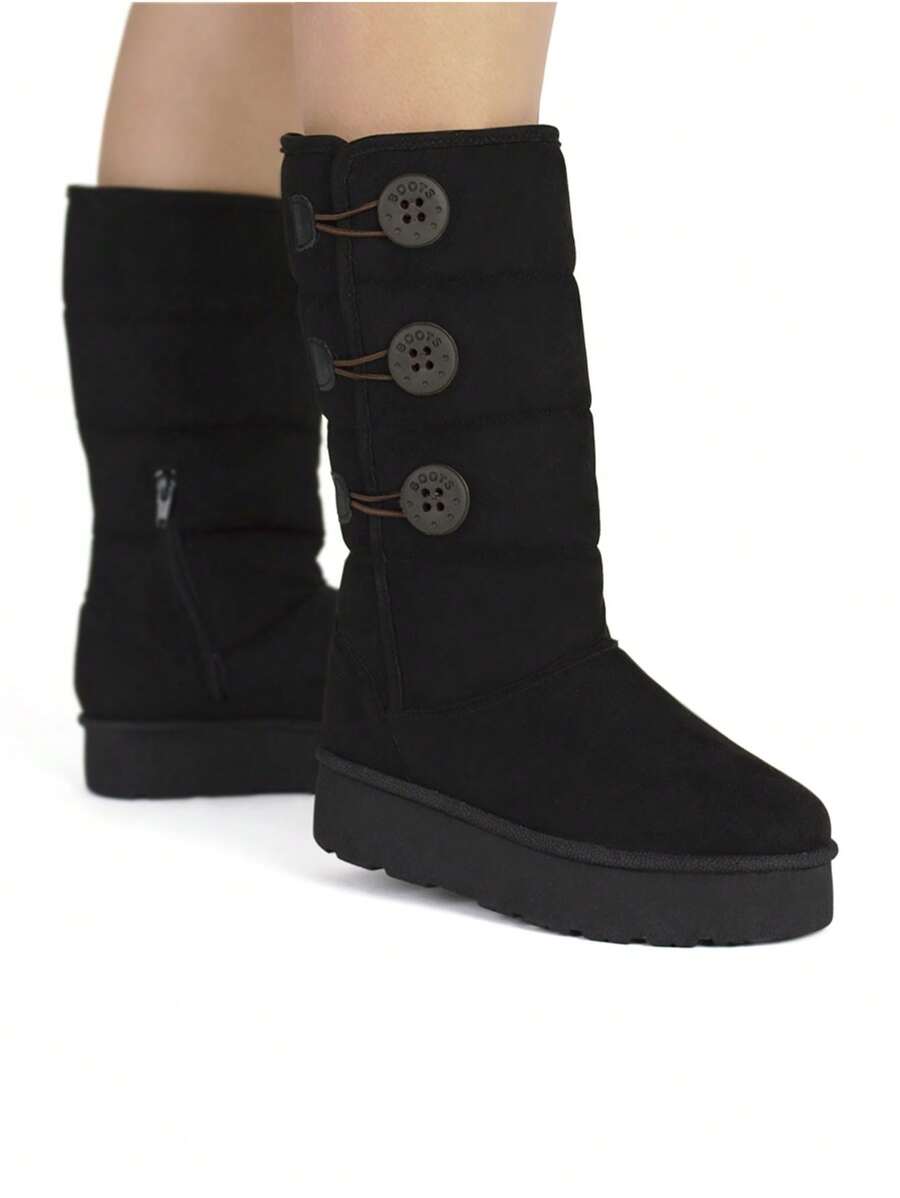 Women's Casual Winter Ankle Boots Platform Fit Buttons Fashion