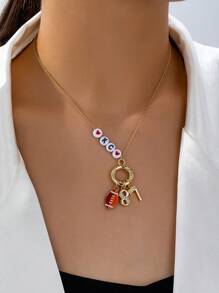 1 件美式橄榄球 KC 堪萨斯城队 87 登山扣吊坠项链，比赛日项链女士珠宝配饰，球迷项链礼物 - 彩色 - 查看 1