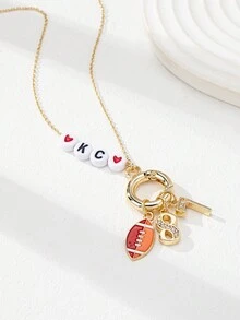 1 件美式橄榄球 KC 堪萨斯城队 87 登山扣吊坠项链，比赛日项链女士珠宝配饰，球迷项链礼物 - 彩色 - 查看 2