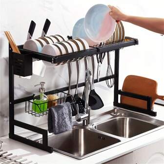 Förvaringsställ för 1 st köksdiskbänk, diskställ för kök, målat kolstålmaterial, förvaringshylla för porslin, skålhållare, diskställ, mugghållare, avloppsbräda, bestickställ, kökstillbehör för hotell, restaurang, köksartiklar och porslin.