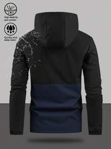 Men's Drawstring Hooded Casual Versatile Zip Pocket Windbreaker Jacket, Suitable For Daily Wear - Royal Blue - View 3