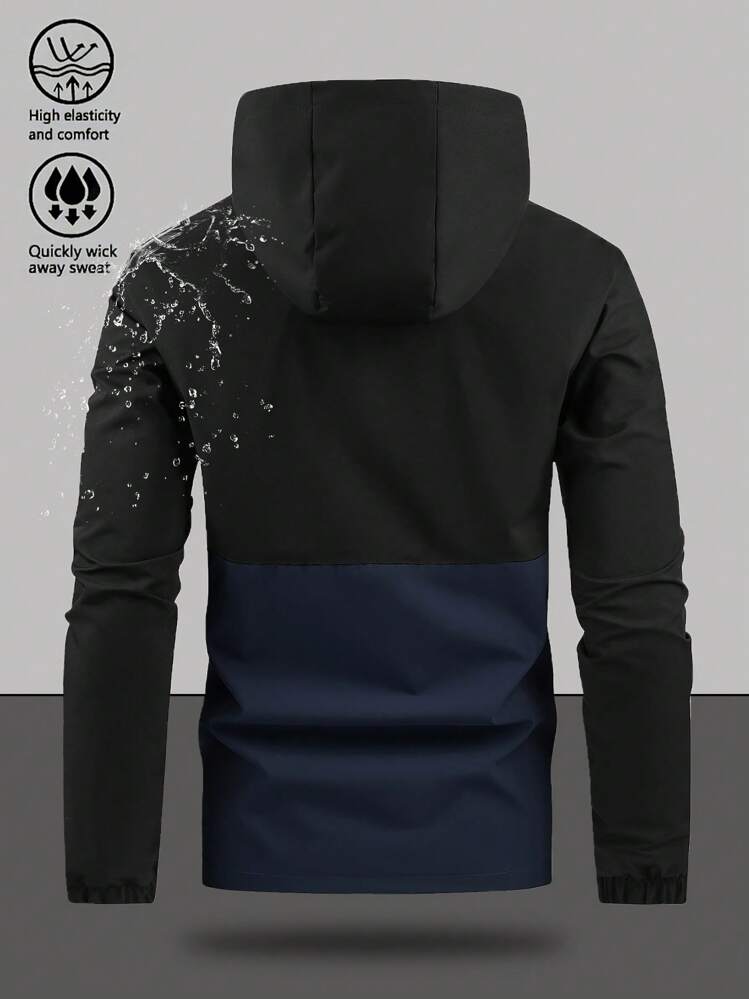 Chaqueta cortavientos con capucha con cordón, bolsillo con cremallera, versátil y casual, adecuada para uso diario - azul real - Añade 2