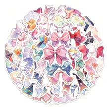 50 piezas de pegatinas de moños lindos, adecuados para decorar cuadernos, laptops, agendas, fundas de teléfono - 50 pegatinas de lazo pequeñas, frescas y lindas PMS201 - Ver 2