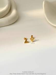 1 对 Inital 耳环 - 时尚不锈钢 14K 镀金耳钉式耳环，女士可爱字母耳环 - 金黃色-耳釘 - 查看 6