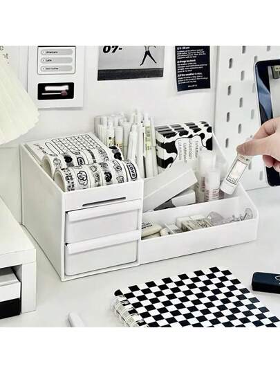 1pc Cosmetic Storage Box Organizer, With Vanity Drawer, Countertop, Bathroom Cabinet, For Brushes, Eyeshadow, Lotion, Lipstick And Nail Polish, Large Capacity Cosmetic Display Box