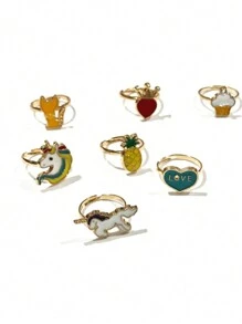 Kit 6-36 Unidades Anéis Sortidos Ajustáveis Menina - Dourado - Visão 4