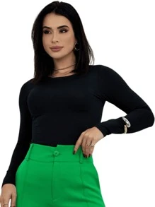 Kit 2 Women's Long Sleeve Blouse Cold Weather Round Neck Winter - Black and White - View 3