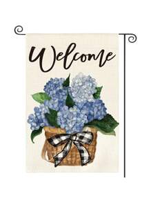 1pc Spring/Summer Theme Welcome Garden Flag, Double-Sided Vertical Embroidered Hydrangea, Home House Outdoor Seasonal Decor