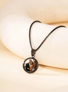 Customizable Photo Print Necklace, Geometric Circle Shape Can Be Engraved With Photos, Pendant Necklace For Mother's Day, Couples