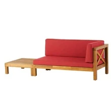BRAVA X-BACK CORNER BENCH-R WITH COFFEE TABLE , RED