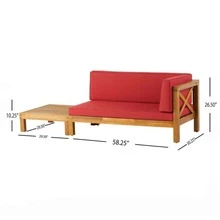BRAVA X-BACK CORNER BENCH-R WITH COFFEE TABLE , RED