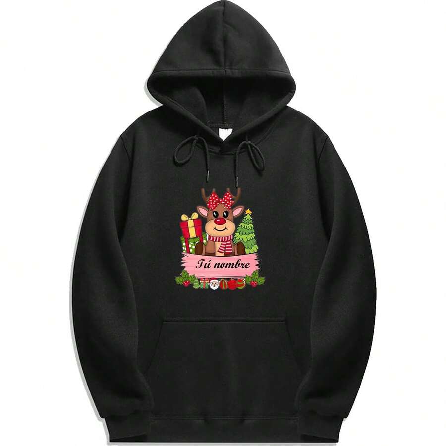 Sudadera de algodón con estampado de RENO, "PERSONALIZALA CON TÚ NOMBRE" - Negro - Ver 1