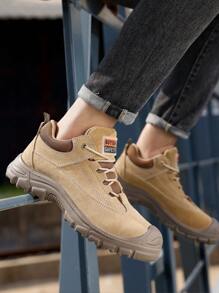 GUYISA 卡其色钢头安全鞋，防砸防刺，适合徒步，绒面革材质，耐油/耐酸/耐碱，男士低帮 - 卡其色 - 查看 8
