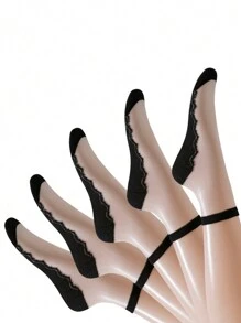 5 Pairs Women Short Socks, Lace Glass Silk, Fashion Casual, Spring/Summer Thin Breathable Moisture-Wicking Sexy Thin Socks Suitable For Daily Use & Sports - Multicolor - View 15