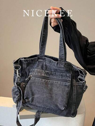 Set de 2 bolsos de gran capacidad de estilo vintage, bolso de hombro de unicolor minimalista, bolso cruzado con correa ajustable adecuado para el trabajo, el transporte, la escuela, las salidas diarias y las compras