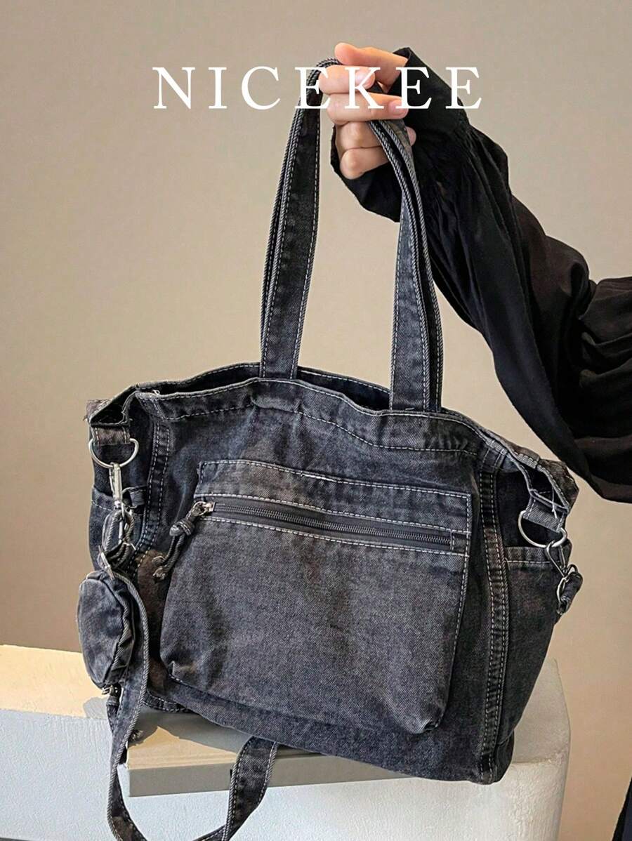 Bộ 2 chiếc túi xách tay kiểu cổ điển dung tích lớn, túi đeo vai tối giản màu trơn, dây đeo chéo có thể điều chỉnh, phù hợp cho công việc, đi làm, đi học, đi chơi hàng ngày và mua sắm.