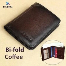 XAXRE 男士顶级真皮三折钱包，带身份证窗口，RFID 防盗刷，大容量，翻盖式身份证夹层 - 浪漫情人节男士礼物 - 真皮材质 - 适合日常使用 - 父亲节及商务人士的完美礼物