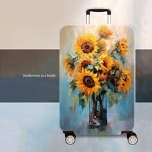 1pc Oil Painting Sunflower Print Pattern Series, Thickened Suitcase Protector, Thickened Suitcase Accessories, Suitable For Business, Business Trip, Vacation, Travel, Luggage Drop-Off, Back To School, Add Color To Your Suitcase. Suitable For 20-28 Inch Boxes. Toiletry Bag Wash Bag Toiletry Travel Bag Makeup Storage Beach Beach Bag Holiday Essentials School Supplies Travel Essentials Ladies For College Dorm Bathroom Bag For School School Accessories School Stuff - Multicolor - View 8