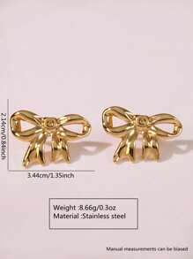 2 件/套简约可爱丝缎蝴蝶结不锈钢耳环，适合女性日常佩戴或约会，也是送给女性的理想礼物 - 金黃色 - 查看 6