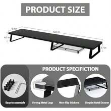 Large Dual Monitor Stand Riser - Monitor Stand For 2 Monitors Desk Shelf With Awer Wood Monitor Riser Stand With Storage Organize For PC TV Laptop Screen Black - ClassicBlack1 - View 2