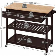 Wheeled Kitchen Trolley With Drawers And Side Handles Rolling Kitchen 3 Tier Utility Service Trolley Outdoor Decor - Espresso - View 3
