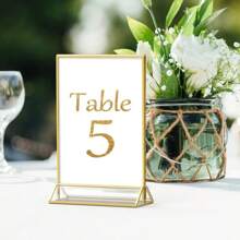 12pcs/6pcs/3pcs Acrylic Transparent Menu Card Holder, Gold Framed Table Number Sign, Double-Sided Gold Photo Display Frames, Suitable For - Wedding, Rehearsal Dinner, Engagement Party, Anniversary, Birthday, Bridal Shower, Coming Of Age Ceremony, Corporate Party Or Any Special Occasion! - 彩色 - 查看 3