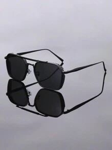 1 pieza Gafas de hombre clásicas y casuales, con montura de metal de puente doble y lentes poligonales de estilo aviador, en color dorado/negro/plateado, un accesorio esencial y con estilo, adecuado para abrigos, suéteres, chaquetas acolchadas, un gran regalo para el novio para el verano, la playa, al aire libre y los viajes.
