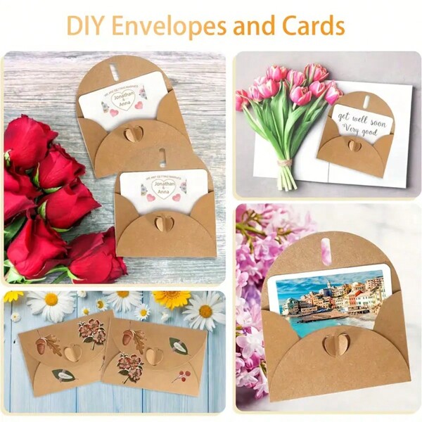 20 pezzi Mini buste con biglietti in bianco, buste in carta kraft vintage con sigillo a forma di cuore, set di biglietti bianchi fai da te, adatti per matrimoni, compleanni, inviti a feste