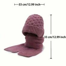 3 件套女士冬季厚羊毛围巾和帽子套装 - 1 件弹性涤纶针织头带 - 手洗，休闲纯色配饰，保暖防风 - 彩色 - 查看 2