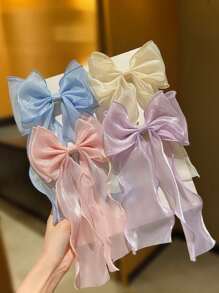 4pcs Cute & Fashionable Hair Clips, Large Colorful Polyester Bow Hair Clips, Stylish Hair Accessories, Girls Hair Decorations - Multicolor - View 1