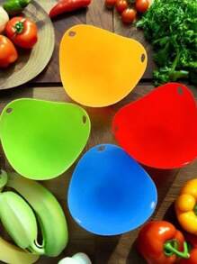 煮蛋器杯、煮蛋器模具杯、硅胶煮蛋器、带环架的煮蛋器杯、适用于微波炉空气炸锅炉灶煮蛋的煮蛋杯、不粘、4 件套、颜色随机